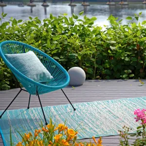 Brooklyn Teal and White Modern Recycled Plastic Reversible Outdoor Rug